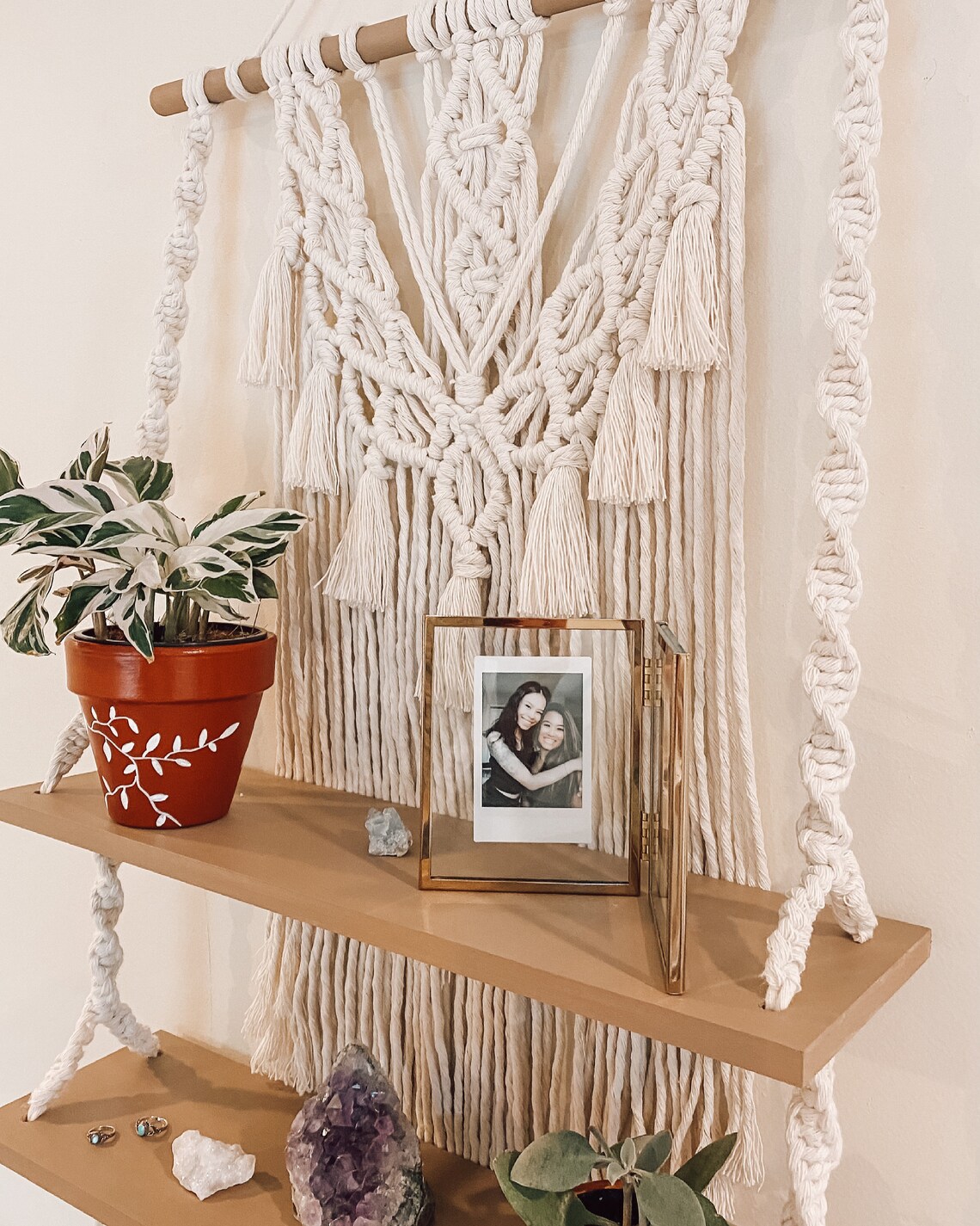 Macrame wallhanging Shelf Boho wall decor Plant Shelf | Etsy