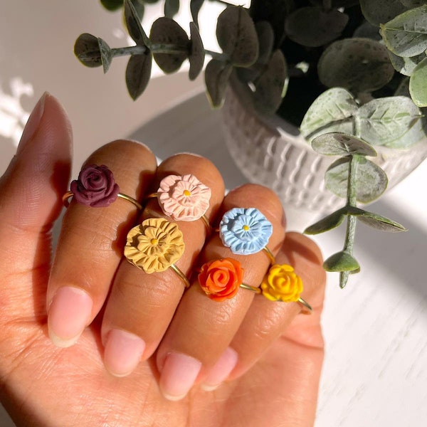 Free Size Open Polymer Clay Ring / Flower Clay Rings / Flower Ring / Delicate Ring / Hypoallergenic Ring