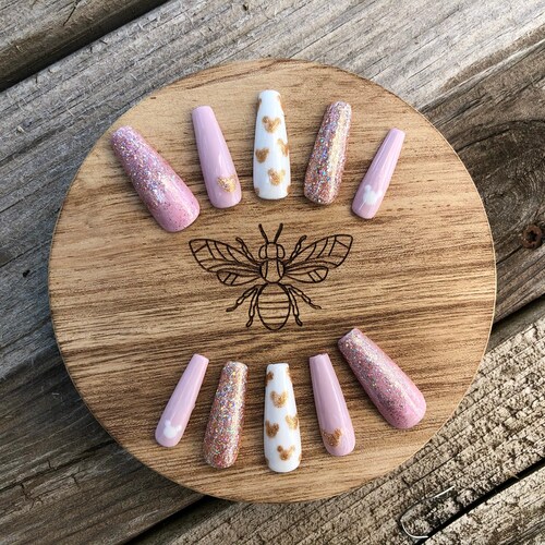 Disney Minnie Mouse Rose Gold Glitter Press on Nails Etsy