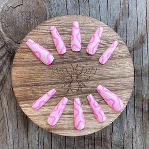 Funky Wavy Pink Summer Hand Painted Press On Nails