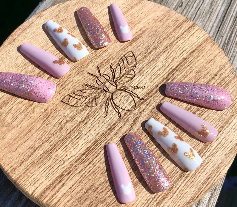 Disney Minnie Mouse Rose Gold Glitter Press on Nails Etsy