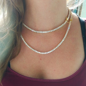 18k Gold Diamond Tennis Chain necklace, Diamond choker, tennis chain choker, womens necklace, gifts for her, gift for mom, womens jewelry image 1