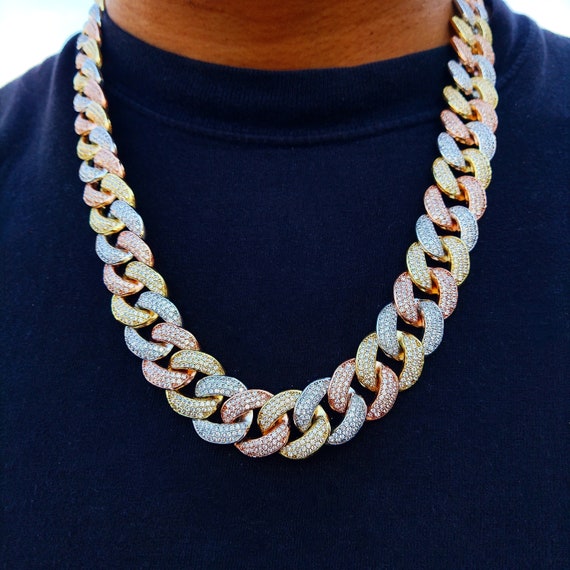 New Men's Cuban Link Iced Out Necklace Golden Silver Color - Temu