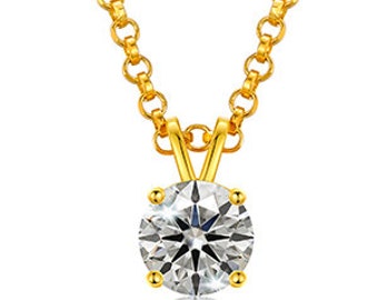 Gold Moissanite Diamond Pendant, round cut moissanite necklace, moissanite necklace, moissanite pendant, mothers day gift, gifts for her,