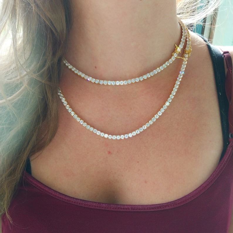 18k Gold Diamond Tennis Chain necklace, Diamond choker, tennis chain choker, womens necklace, gifts for her, gift for mom, womens jewelry image 1