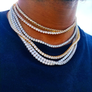 18K Gold Diamond Tennis Chain, tennis necklace, gold chain, mens chain, diamond chain, gift for men, hip hop chain, hip hop jewelry, vvs cz