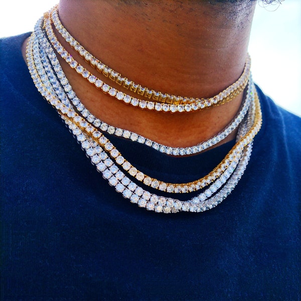 18K Gold Diamond Tennis Chain, tennis necklace, gold chain, mens chain, diamond chain, gift for men, hip hop chain, hip hop jewelry, vvs cz