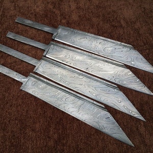 Lot Of 4 Custom Handmade | Damascus Steel Blank Blades | Knife Making Supplies | 0010