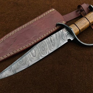 Custom Handmade Damascus Spring Steel D Guard Bowing Knife