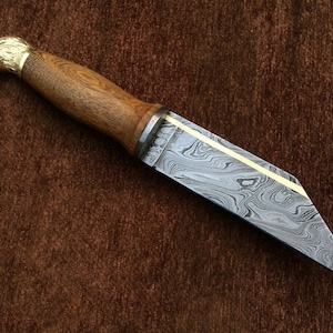 Personalized Custom Handmade | Damascus Steel Personal Viking Seax | Brass Inlay | Seax Knife | Birthday Gift, Anniversary Gift