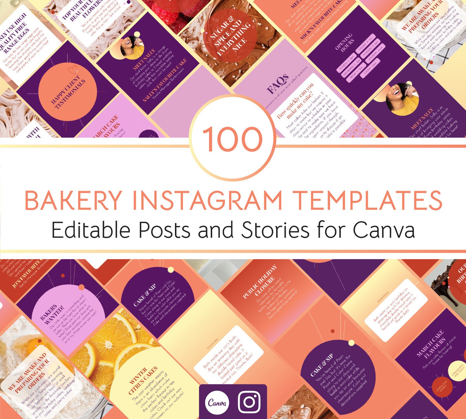 100 Bakery Instagram Templates for Canva 50 Instagram Feed Posts 50 Instagram Story Cupcakes
