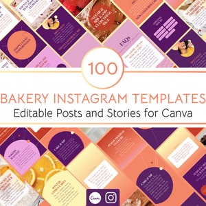 100 modelos de Instagram de padaria para Canva | 50 postagens no feed do Instagram | 50 histórias do Instagram | Feed de mídia social de cupcakes