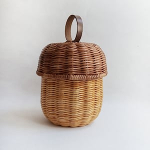 Wicker acorn decor for a children's room. Box walnut, acorn. walnut basket for halloween candies.Props for children's photography.Gift