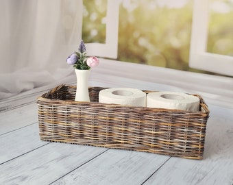 Wicker rectangular toilet paper basket. Toilet paper holder. Bathroom storage.Storage of towels.