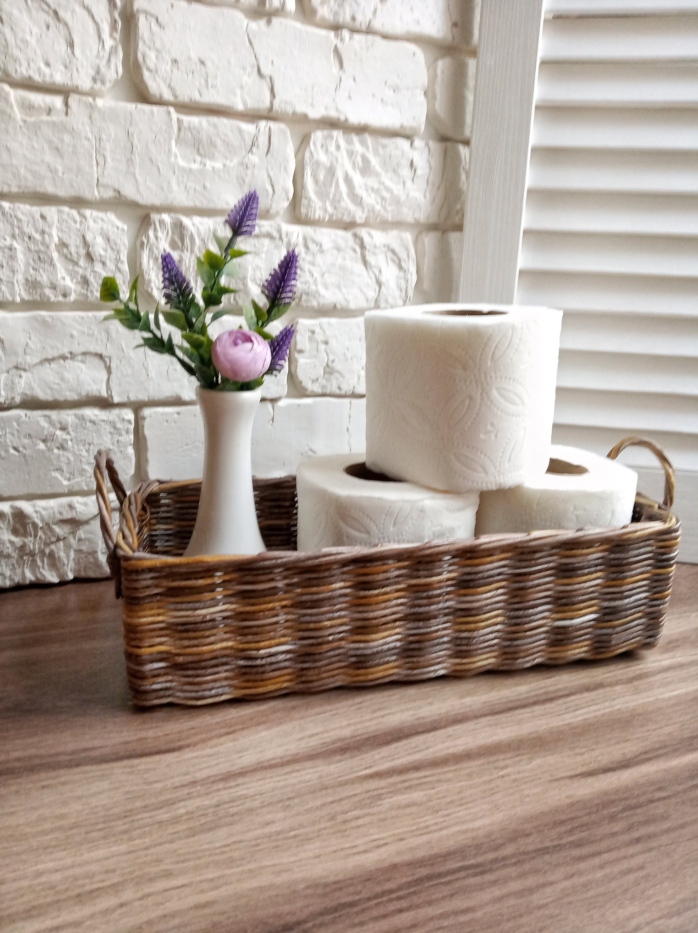 Elinzine Cesto Porta Carta Igienica In Rattan Sintetico, Contenitore Per 6 Mega Rotoli, Con Maniglie E Sciarpa Decorativa, Per Bagno E Lavanderia