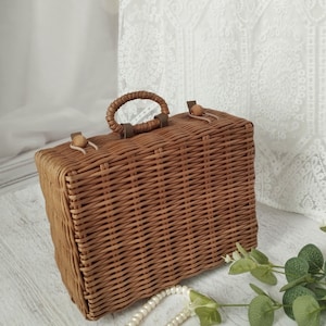 Valise En Osier Tressé 35 Cm - Style Vintage - Sans Marque