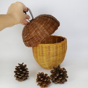 Wicker acorn decor for a children's room. Storage box for children's room. Box nut, acorn. Props for children's photography. Present. image 1