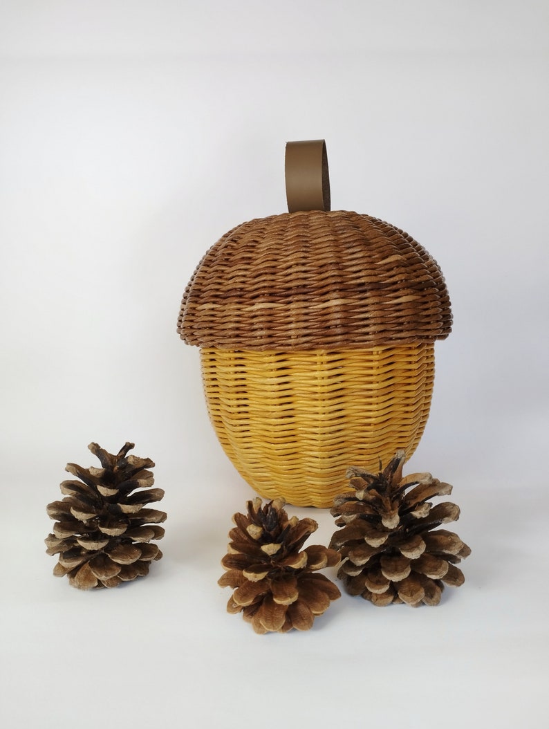 Wicker acorn decor for a children's room. Storage box for children's room. Box nut, acorn. Props for children's photography. Present. image 8