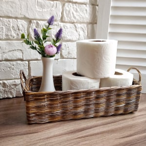 Wicker rectangular  toilet paper basket. Toilet paper holder. Bathroom storage.