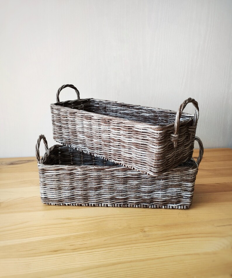 Wicker Rectangular Gray Toilet Paper Basket. Toilet Paper Holder
