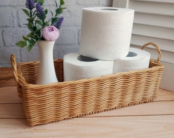 Wicker rectangular  toilet paper basket. Toilet paper holder. Bathroom storage.