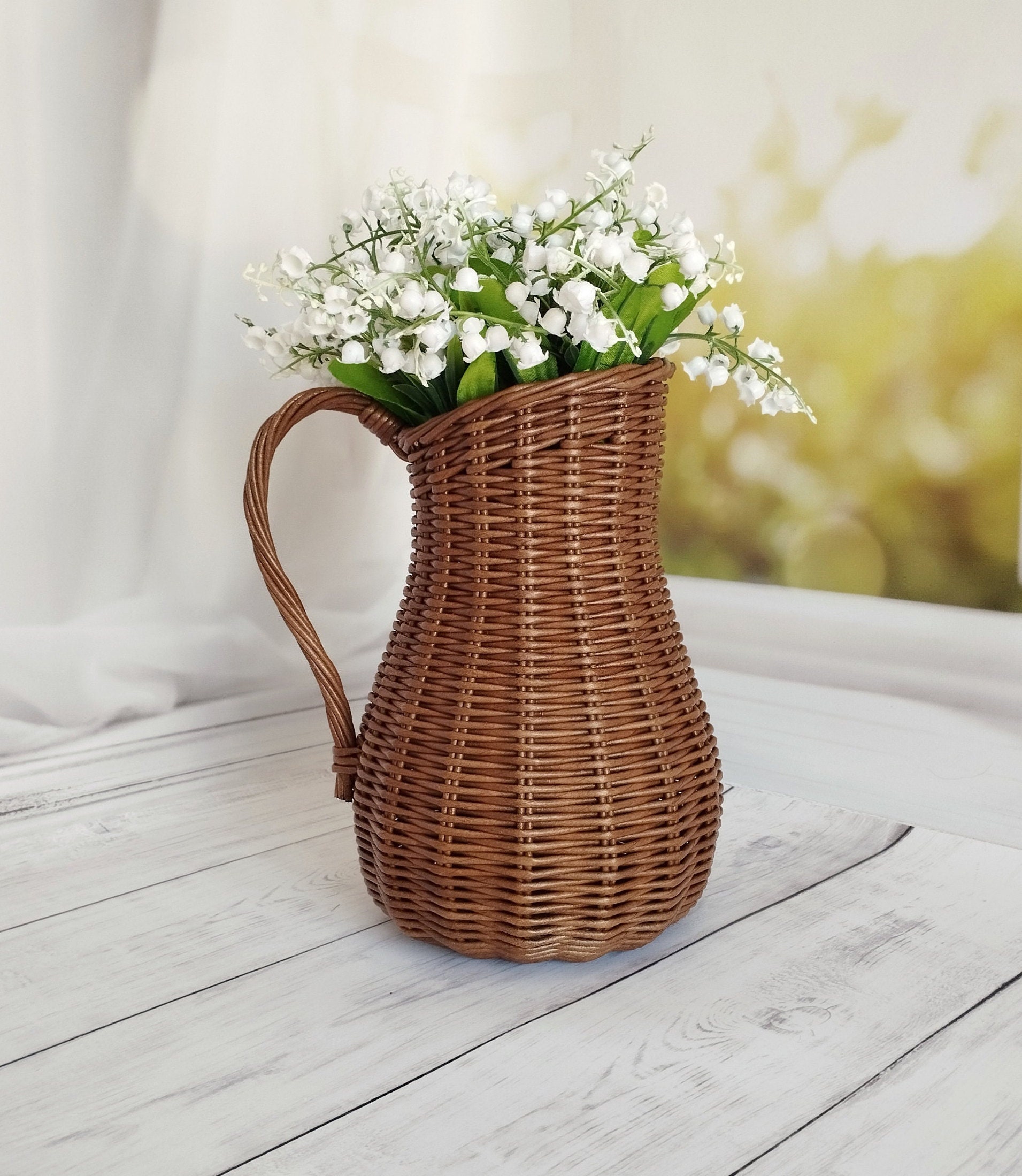 Wicker Vase for Flowers. Basket for Artificial Flowers or Dried