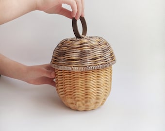 Wicker acorn decor for a children's room. Box walnut, acorn. walnut basket for halloween candies.Props for children's photography.Gift