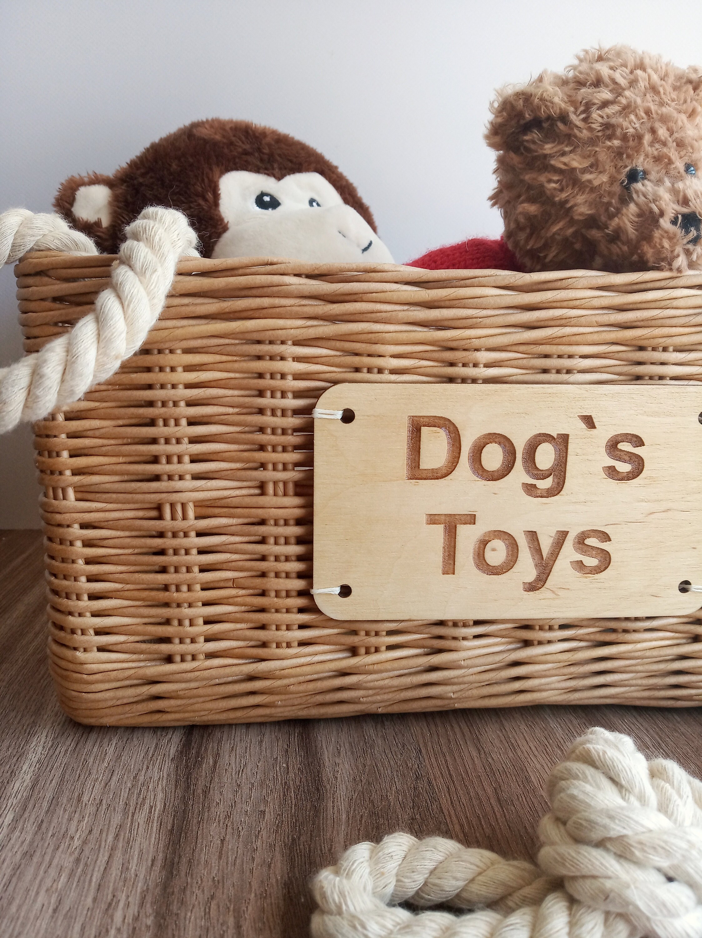 Storage Basket for Dog Toys. Personalized Basket With Toys for the Dog
