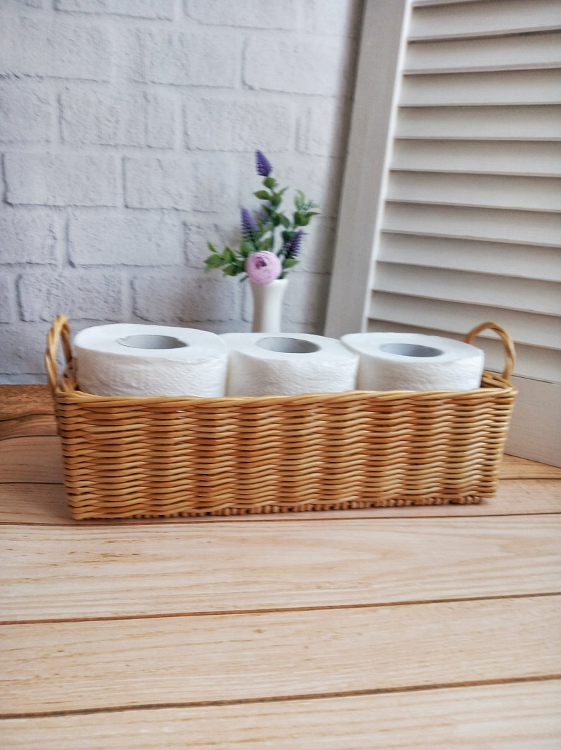 Wicker Rectangular Gray Toilet Paper Basket. Toilet Paper Holder