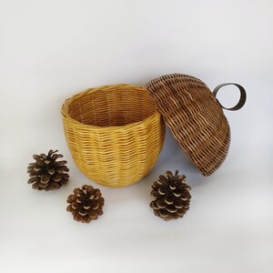 Wicker acorn decor for a children's room. Storage box for children's room. Box nut, acorn. Props for children's photography. Present. image 5