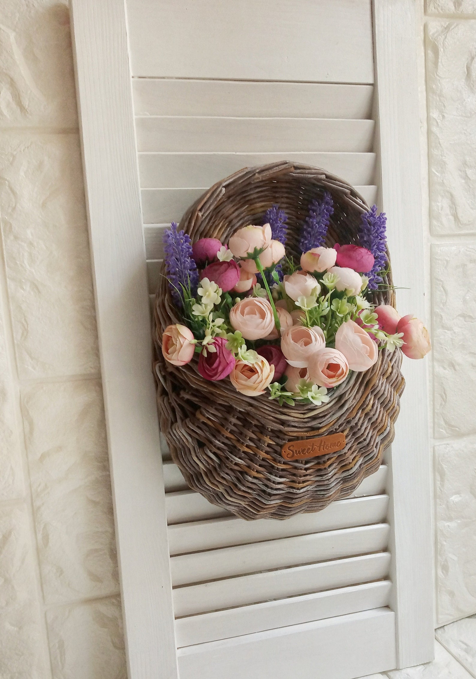 Basket on the Door. Oval Flower Basket.front Door Decoration. Etsy