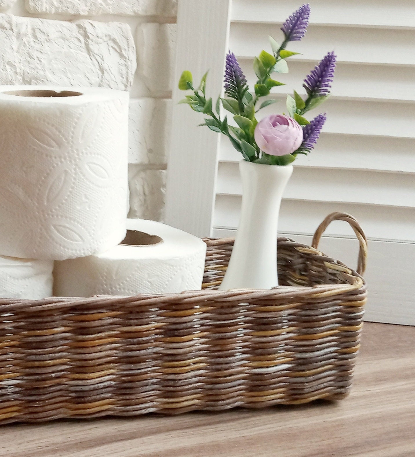 Wicker Rectangular Toilet Paper Basket. Toilet Paper Holder. Bathroom