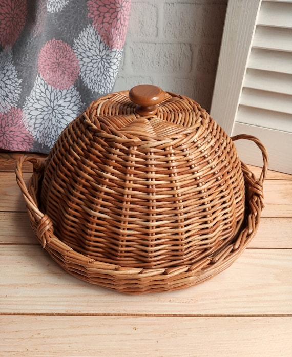 Round Basket With Lid.lid Cover Food. Round Basket Tray. Brown Etsy
