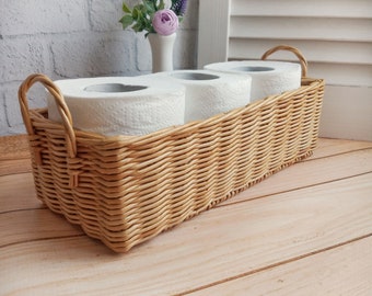 Rectangle Wicker Baskets With Handle Roll Paper Storage - Temu