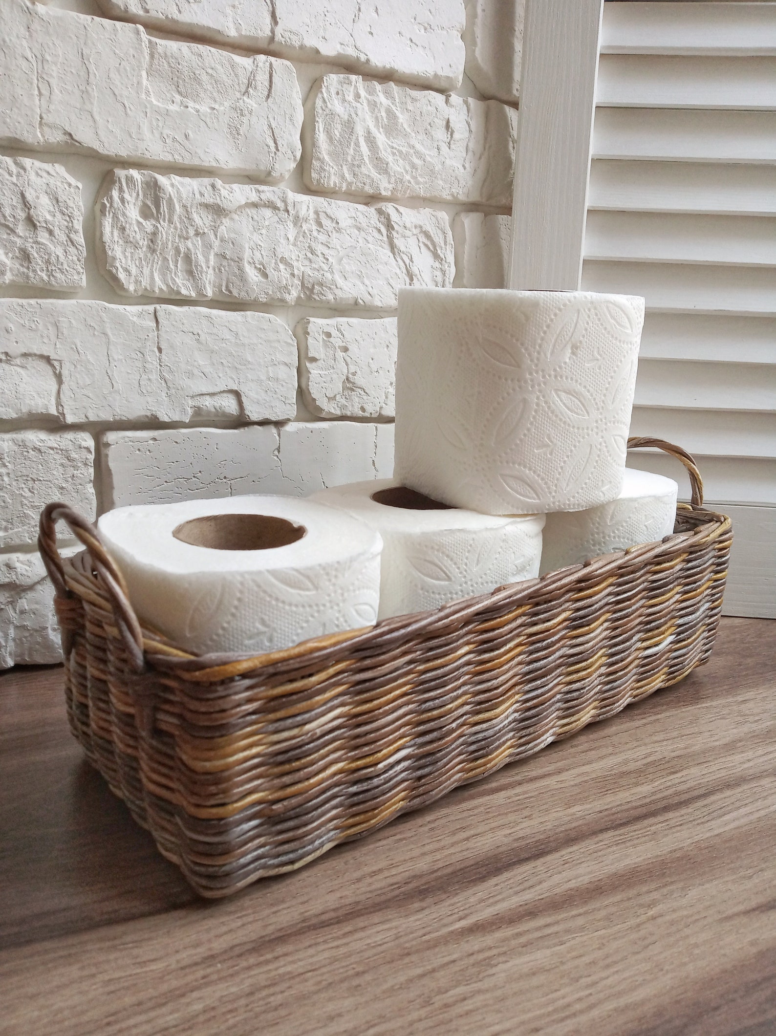 Wicker Rectangular Gray Toilet Paper Basket. Toilet Paper Holder