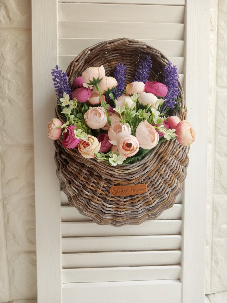 Basket on the Door. Oval Flower Basket.front Door Decoration. Etsy