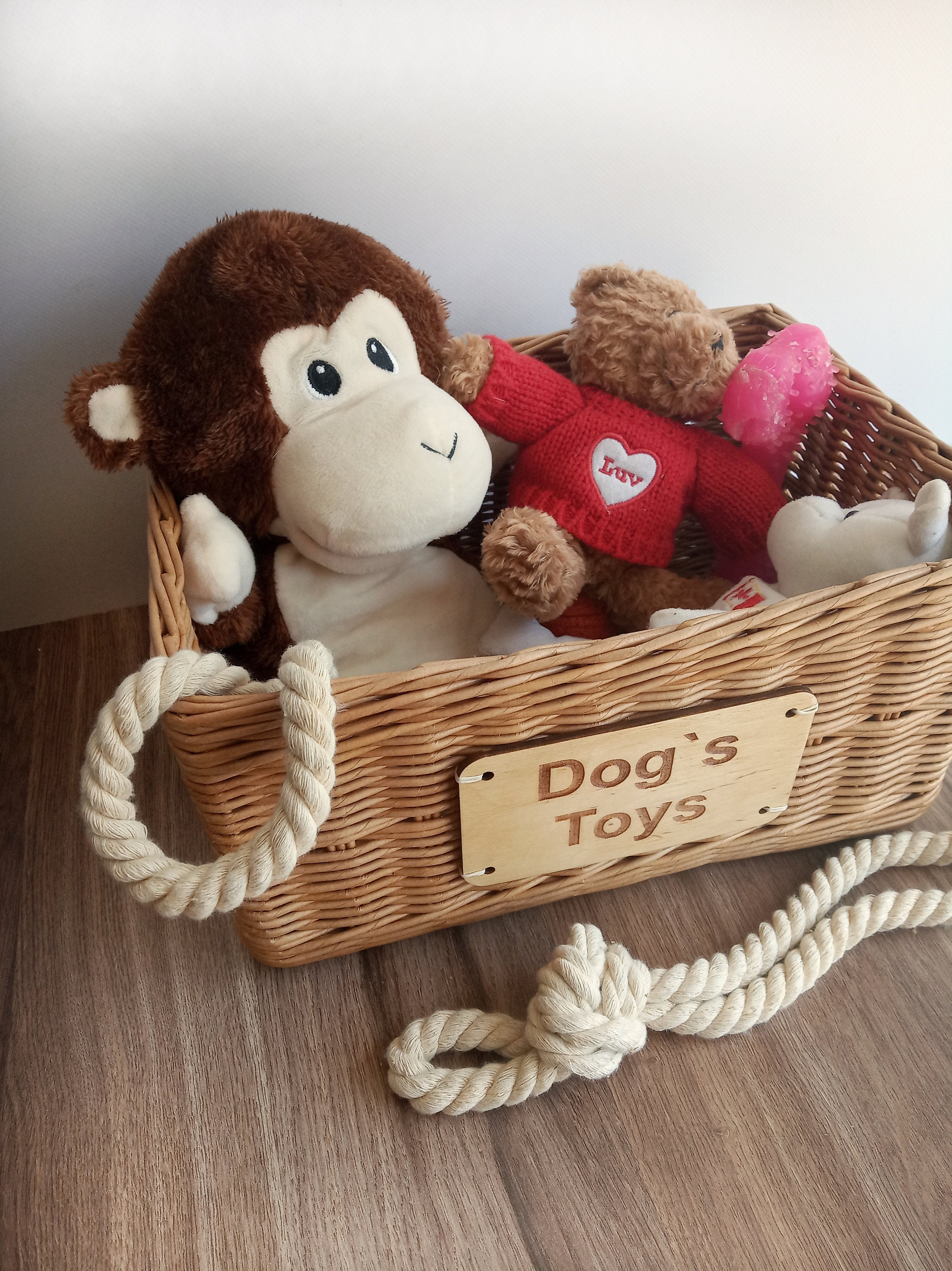 Storage Basket for Dog Toys. Personalized Basket With Toys for the Dog
