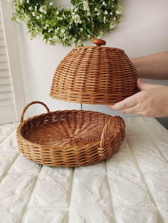 Rattan Storage Tray Round Basket With Handle Hand-Woven Wicker Bread Fruit Display From Storage Baskets - Price 20.19