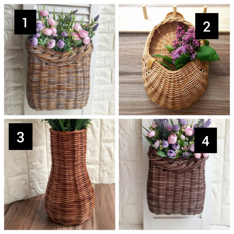 Wicker vase for flowers. Basket for artificial or dried flowers. Decorative jug for home decoration. image 8