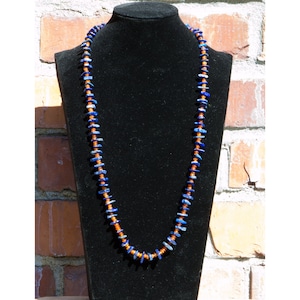 Boho Lapis lazuli + Carnelian beaded 28inch necklace,in vibrant natural blue & orange colors, w/ matching .925 silver earrings, Gift For Her