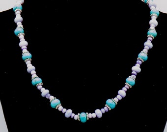 Pastel Purple Peruvian Opals with Turquoise rondelles, 100% natural colors, stabilized turquoise, Boho, Gift for Her