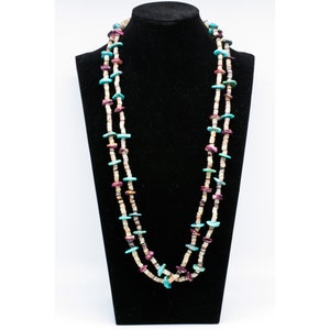 Turquoise, Hammershell (Maleus maleus) and the rare Purple Spiny Oyster heishi beaded necklace, 100% natural color, Boho, Gift for Her
