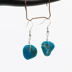 Boho Dangling Turquoise earrings, made with authentic all natural color turquoise, sterling ear wires, Gift For Her