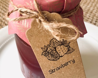 10 Etiketten/Anhänger für selbstgemachte Marmeladen, Erdbeeren, Blaubeeren, Kirschen