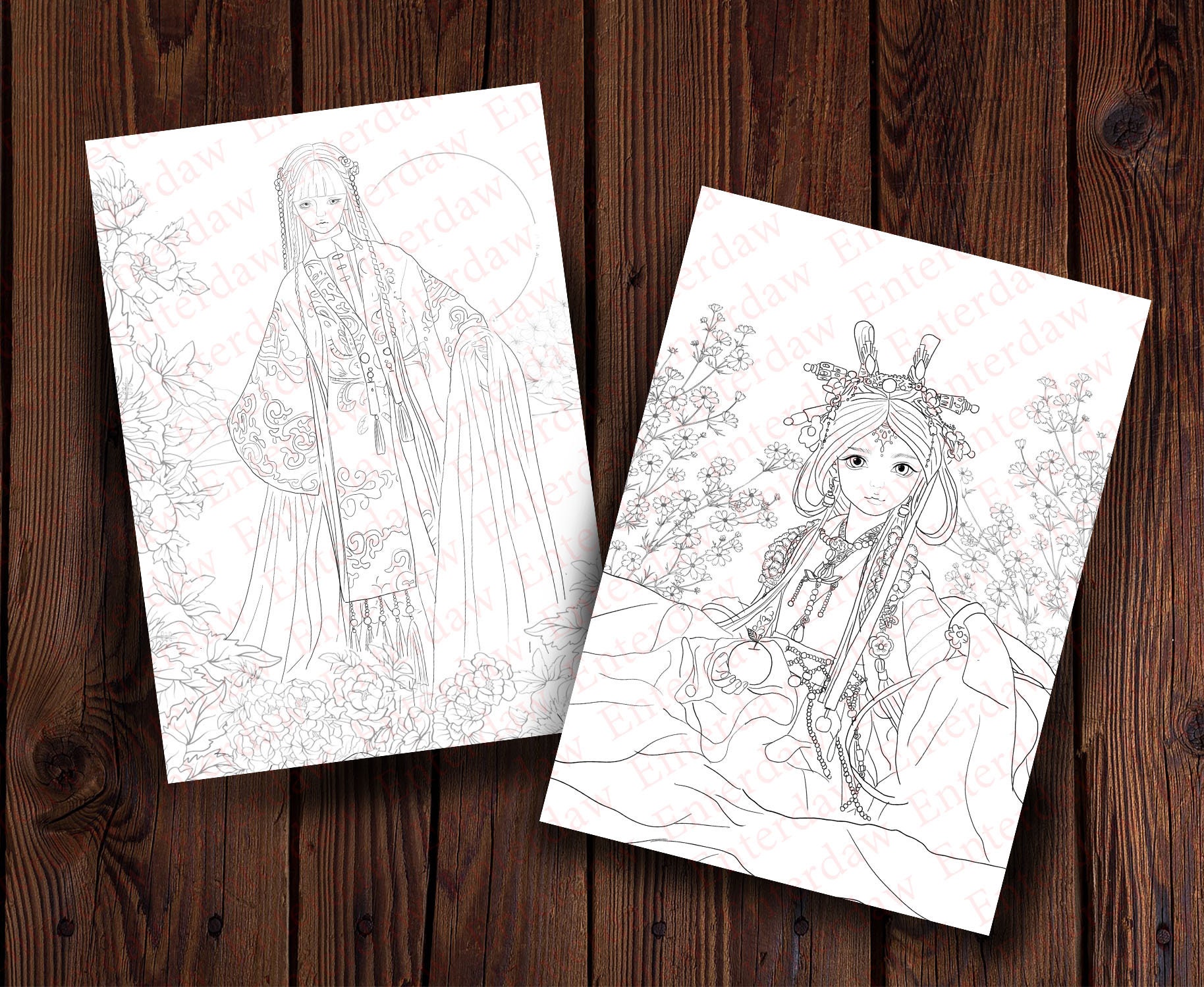 Chinese Woman Printable Adult Coloring Page From Favoreads - Etsy Norway