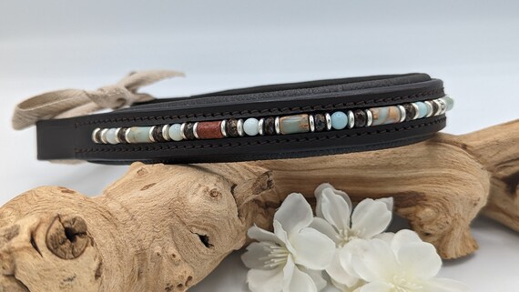 Beaded Browband With Snakeskin Jasper, Bronzite and Amazonite - Etsy
