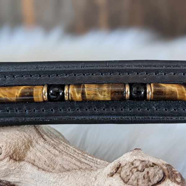 Beaded Browband with Tiger Eye and Onyx