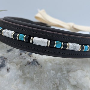Beaded Browband with Howlite, Turquoise, and Onyx