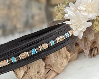 Beaded Browband with Picture Jasper, Bronzite and Turquoise