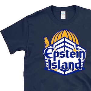 EPSTEIN ISLAND - blue & white temple owl idol secret bunker castle retro vacation throwback -  T-Shirt